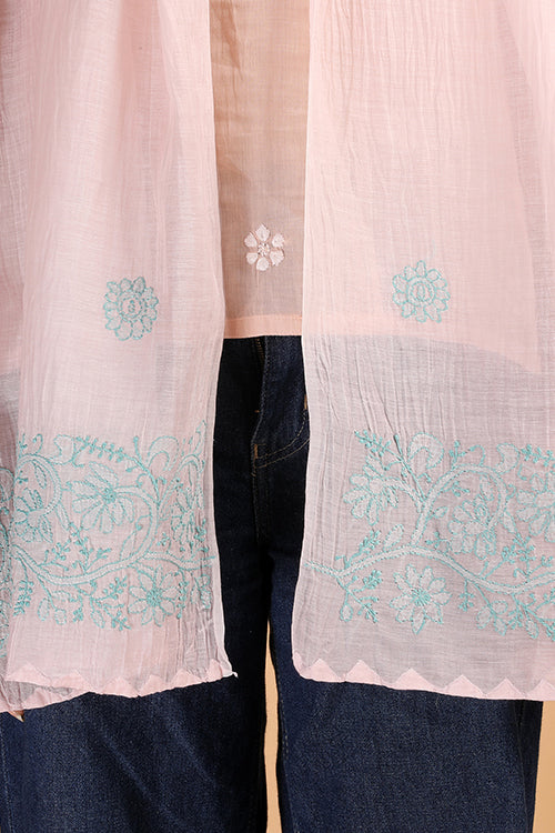 Shwet Women Peach Chikankari Chanderi Stole