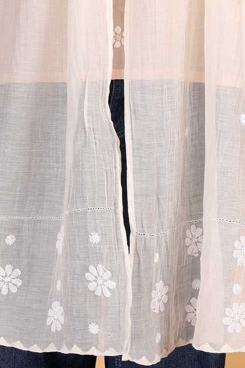 Shwet Women Nude Pink Chikankari Chanderi Stole
