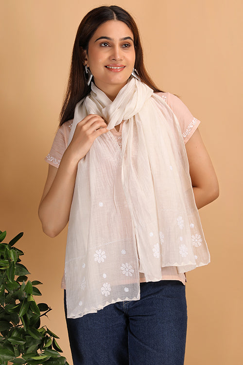 Shwet Women Nude Pink Chikankari Chanderi Stole