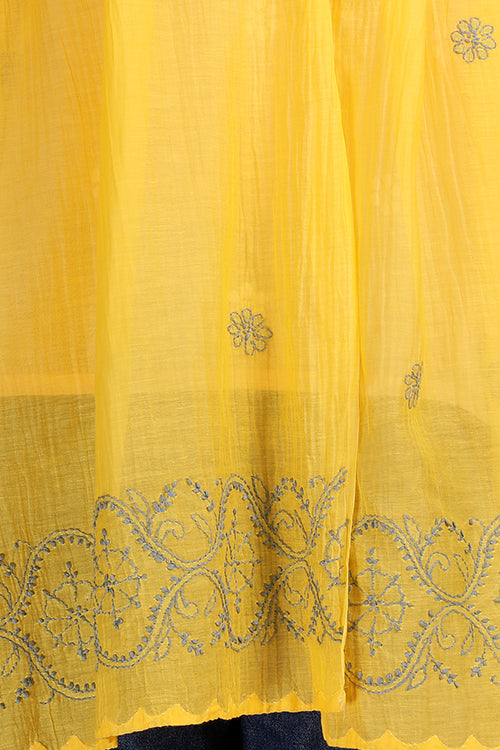 Shwet Women Yellow Chikankari Chanderi Stole