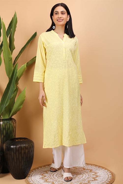 Shwet Women Yellow Chikankari Kurta - 254