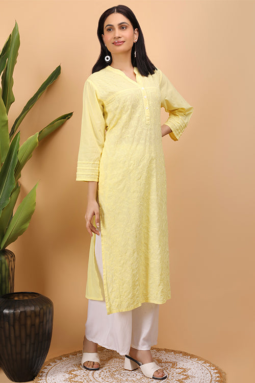 Shwet Women Yellow Chikankari Kurta - 254