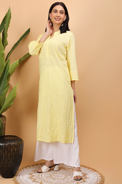 Shwet Women Yellow Chikankari Kurta - 254