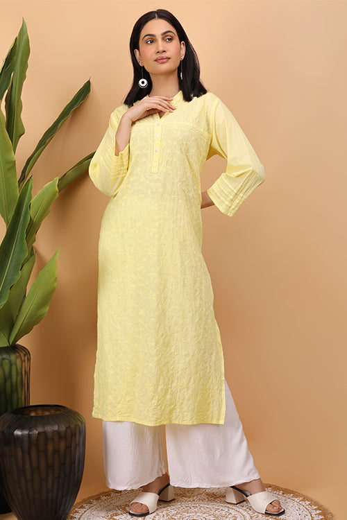 Shwet Women Yellow Chikankari Kurta - 254