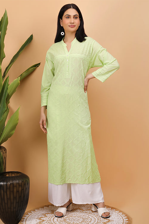 Shwet Women Green Chikankari Kurta - 255