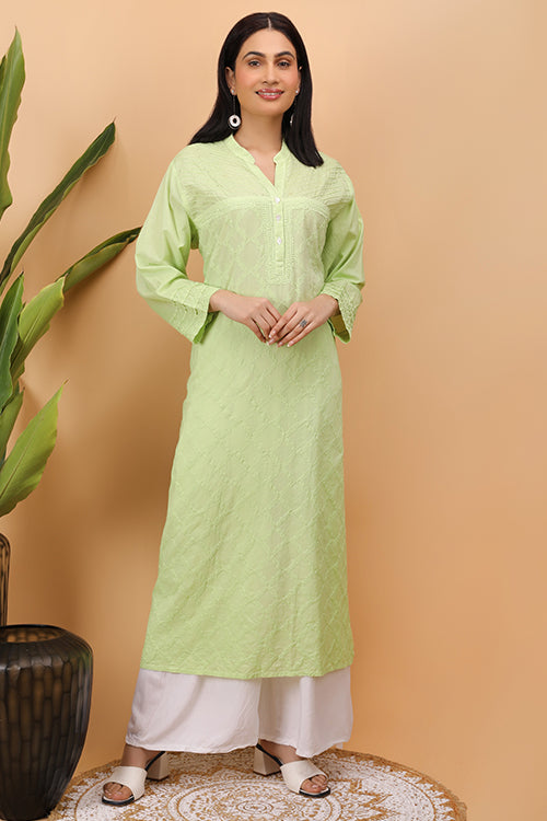 Shwet Women Green Chikankari Kurta - 255