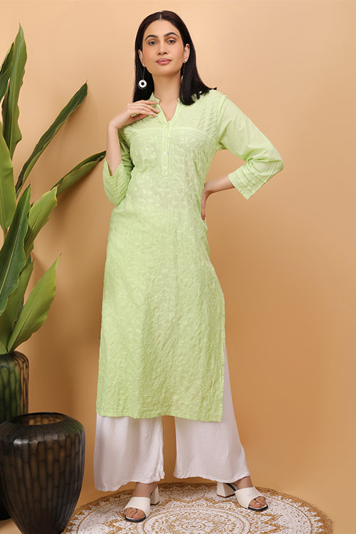 Shwet Women Green Chikankari Kurta - 257
