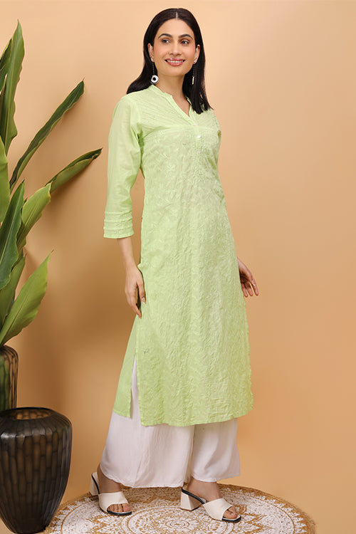 Shwet Women Green Chikankari Kurta - 257