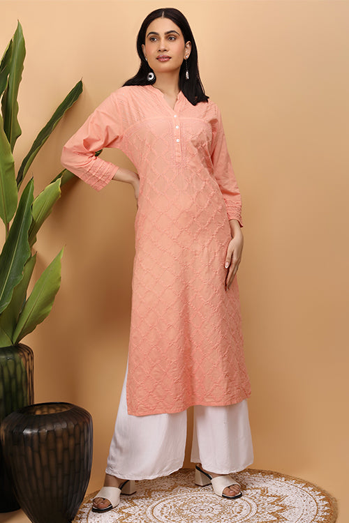 Shwet Women Peach Chikankari Kurta