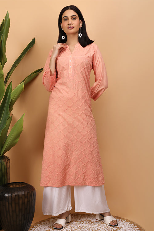 Shwet Women Peach Chikankari Kurta