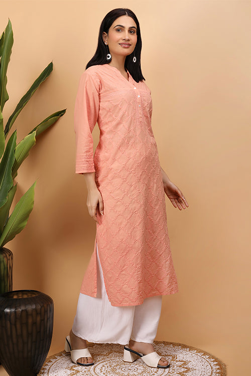 Shwet Women Peach Chikankari Kurta