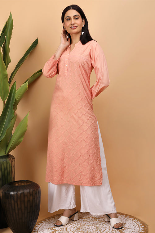 Shwet Women Peach Chikankari Kurta