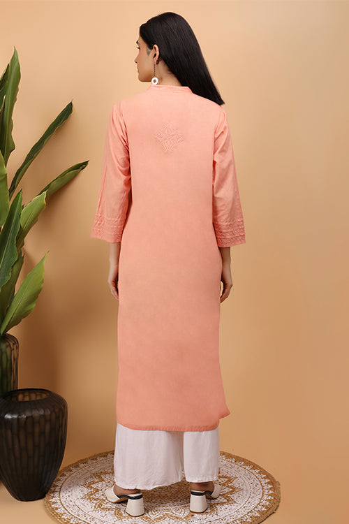 Shwet Women Peach Chikankari Kurta