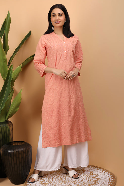 Shwet Women Peach Chikankari Kurta - 261