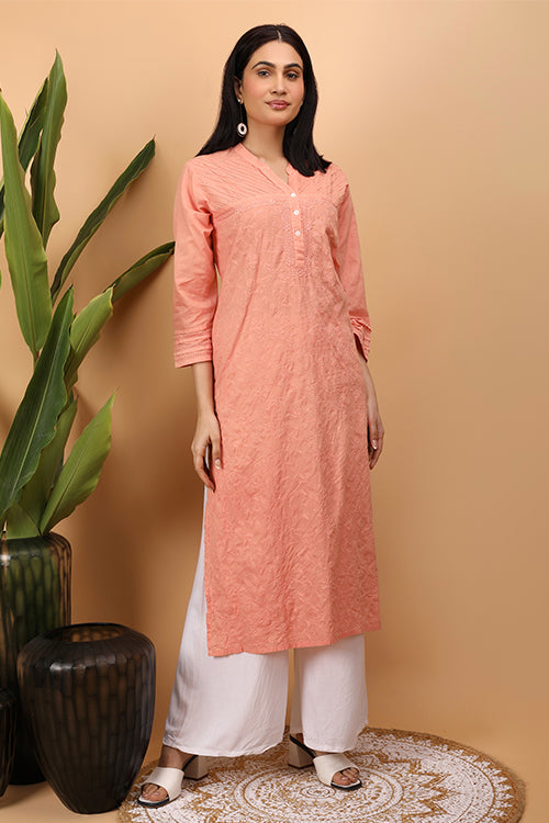 Shwet Women Peach Chikankari Kurta - 261