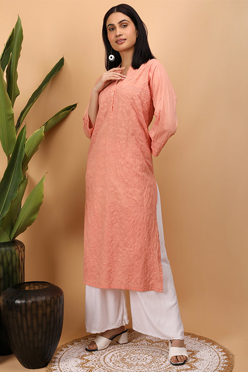 Shwet Women Peach Chikankari Kurta - 261