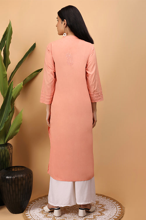 Shwet Women Peach Chikankari Kurta - 261