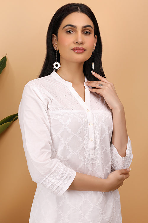 Shwet Women Cotton White Chikankari Kurta – Okhaistore