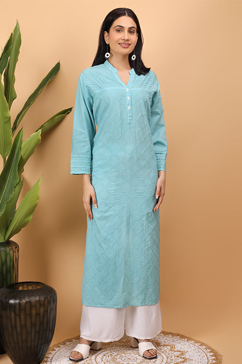 Shwet Women Cyan Blue Chikankari Kurta