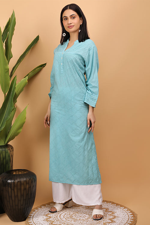 Shwet Women Cyan Blue Chikankari Kurta