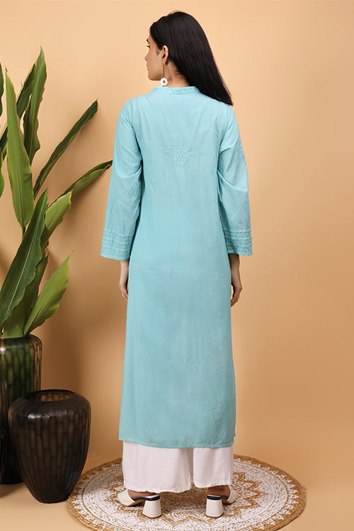Shwet Women Cyan Blue Chikankari Kurta