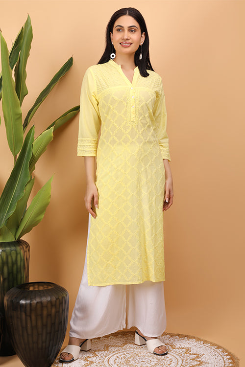Shwet Women Yellow Chikankari Kurta