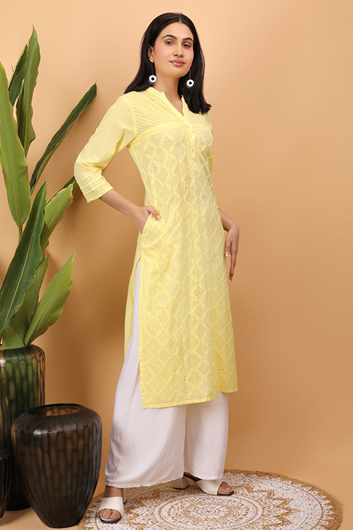 Shwet Women Yellow Chikankari Kurta