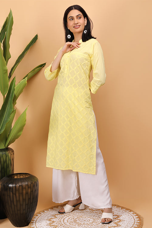 Shwet Women Yellow Chikankari Kurta