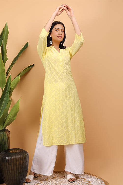 Shwet Women Yellow Chikankari Kurta