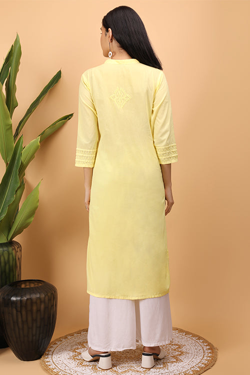 Shwet Women Yellow Chikankari Kurta