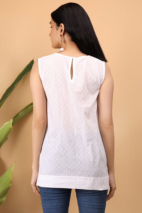 Shwet Women White Chikankari Sleevless Top - 280