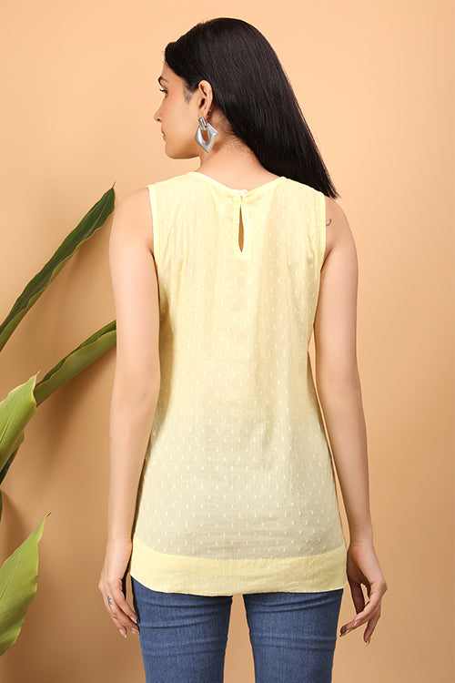 Shwet Women Yellow Chikankari Sleevless Top - 282