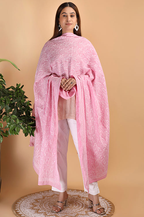 Shwet "Pestal Hues"  Pink Chikankari Cotton  Dupatta
