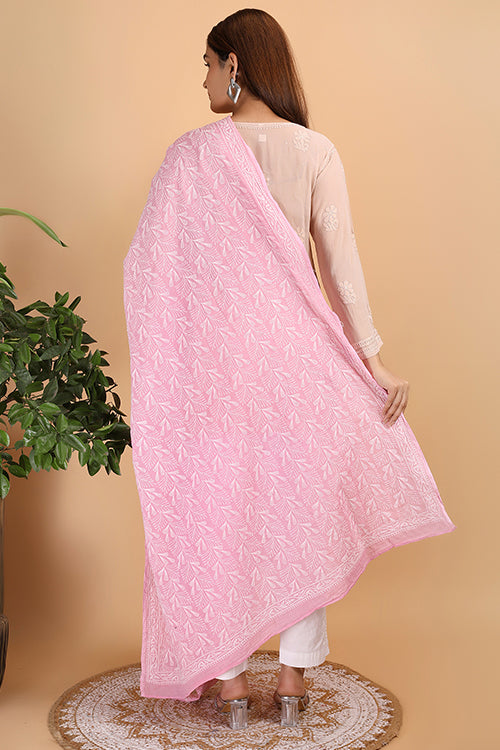 Shwet "Pestal Hues"  Pink Chikankari Cotton  Dupatta