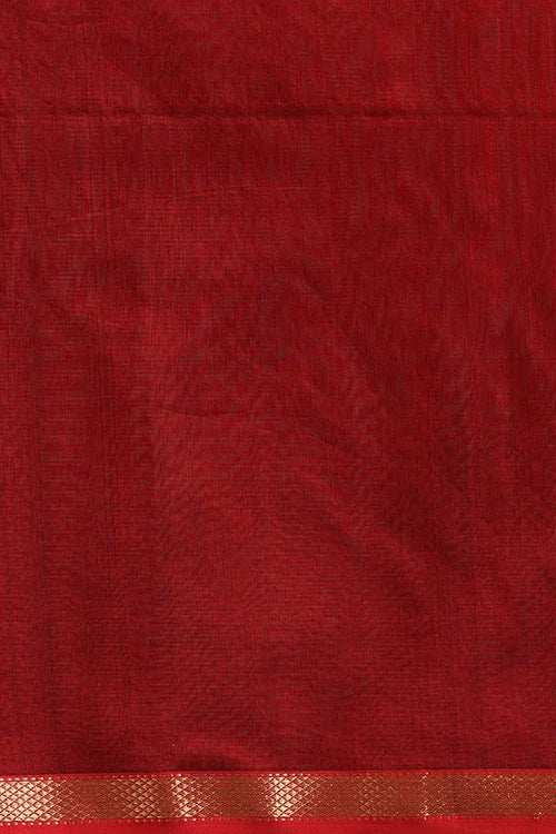 Handweave Maheshwari Handloom Wine Silk Cotton Kosa Pallu Saree With Zari Border.