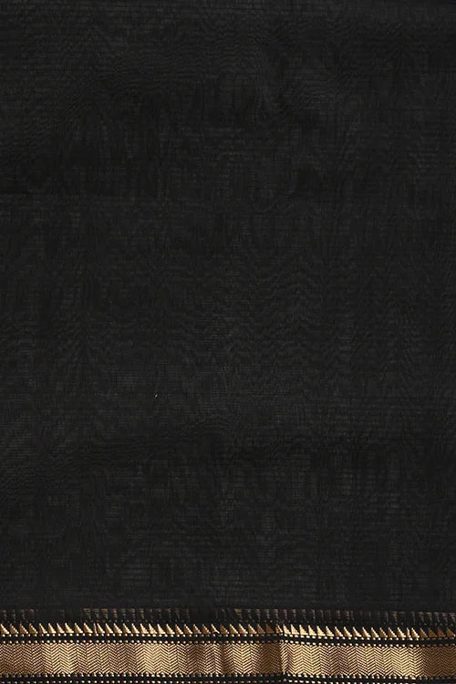 Handweave Maheshwari Handloom Black Sona Pallu Saree With Gold Zari Border.