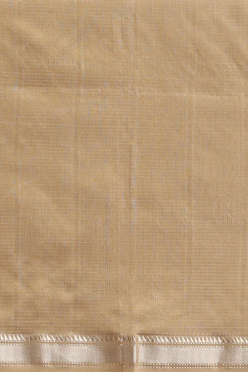 Handweave Maheshwari Handloom Halloween Sona Pallu Saree With Silver Zari Border.