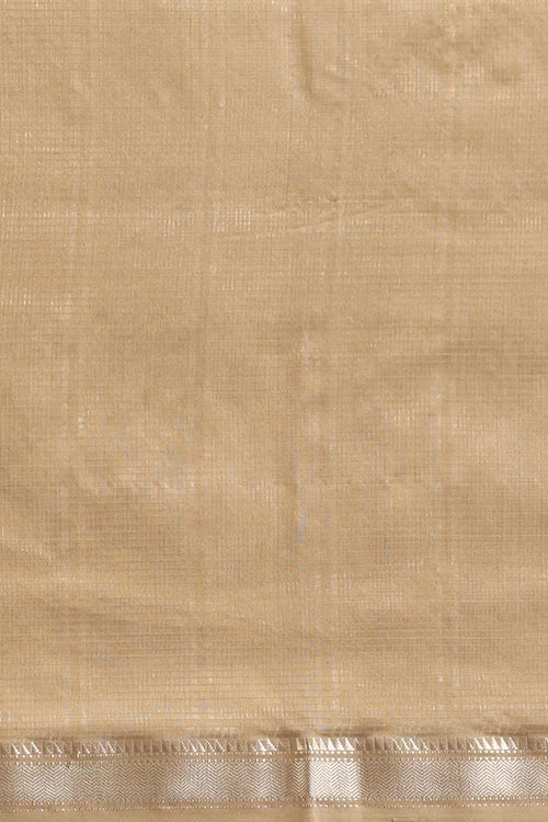 Handweave Maheshwari Handloom Pearl Sona Pallu Saree With Silver Zari Border.