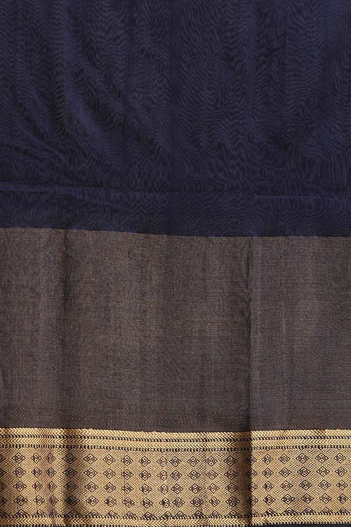 Handweave Maheshwari Handloom Diamond Silk Cotton Navy Blue Saree.