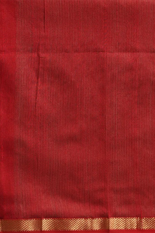 Handweave Maheshwari Handloom Mehendi Silk Cotton Kosa Pallu Saree With Zari Border.