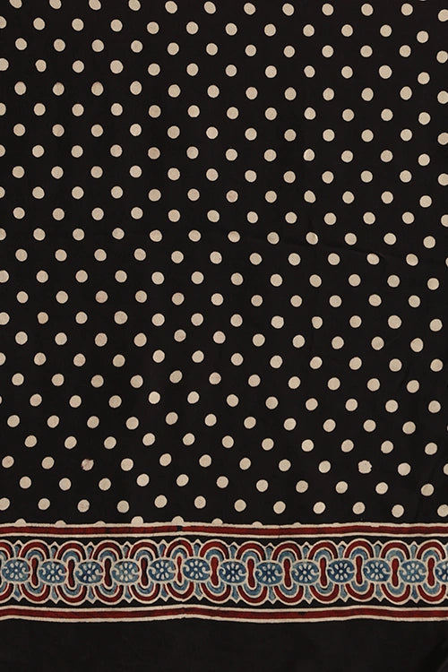 TENAARO Chromatic Black Ajrakh Hand Block Printed Modal Silk Saree