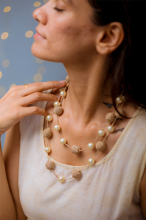 Samoolam Rose Gold Crochet Beads Necklace