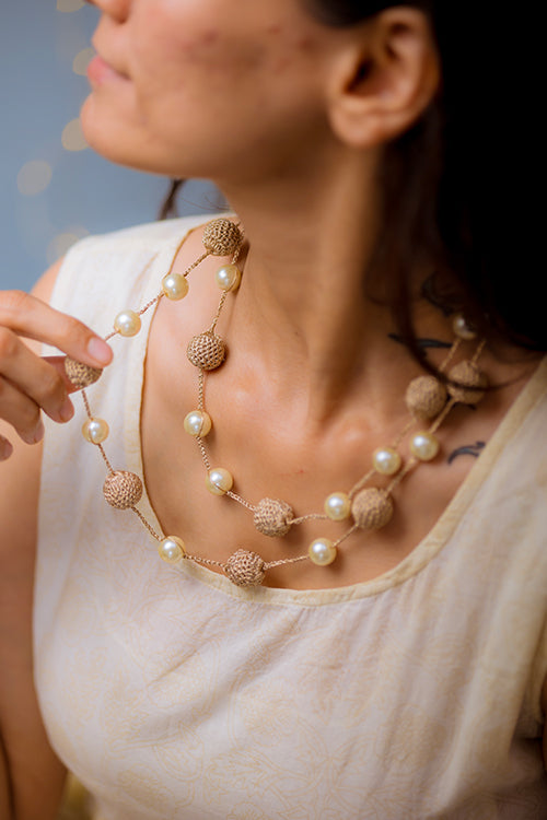 Samoolam Rose Gold Crochet Beads Necklace