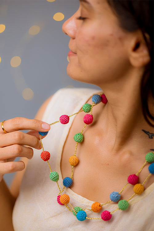 Samoolam Handmade Crochet Mela Necklace - Multicolour Beads