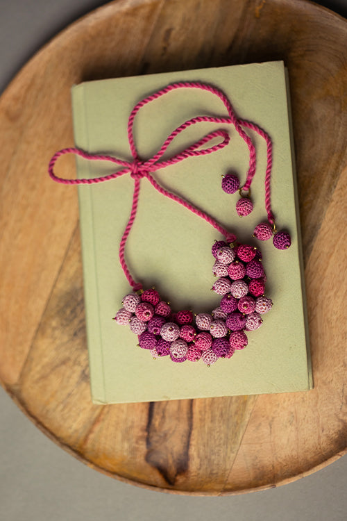 Samoolam Handmade Crochet Guldasta Necklace - Pink