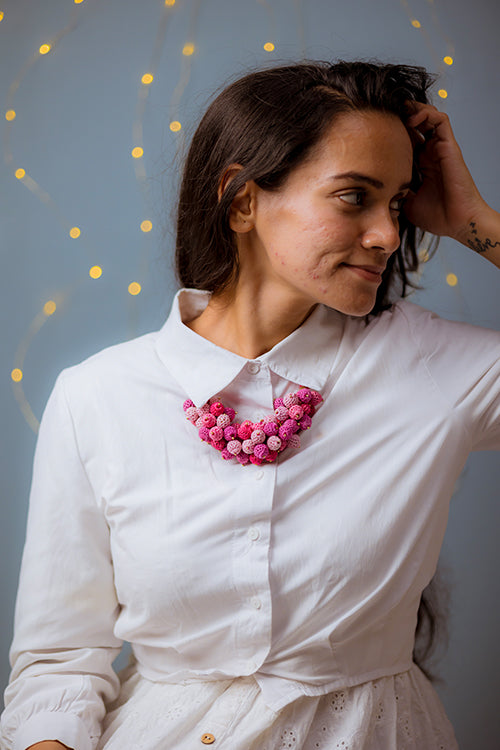 Samoolam Handmade Crochet Guldasta Necklace - Pink