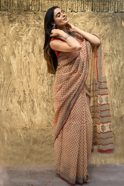 The ICH Bagru Statements : Hand Block Printed Kota Doria Saree - Vanshika