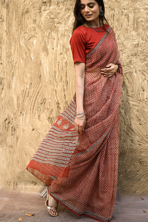 The ICH Bagru Statements : Hand Block Printed Kota Doria Saree - Kusuma Dhara