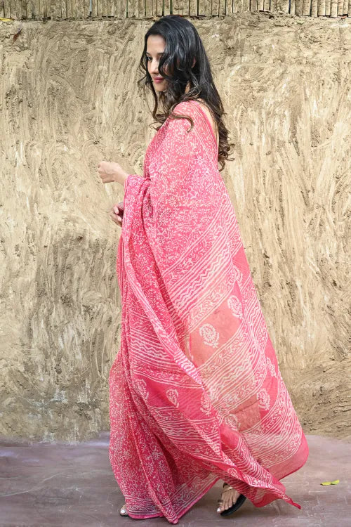 The ICH Dabu Vibes : Hand Block Printed Kota Doria Saree - Gulnaar