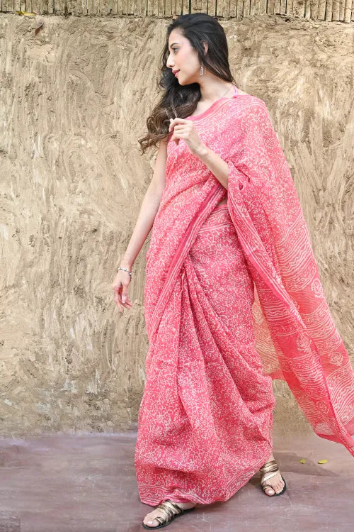 The ICH Dabu Vibes : Hand Block Printed Kota Doria Saree - Gulnaar